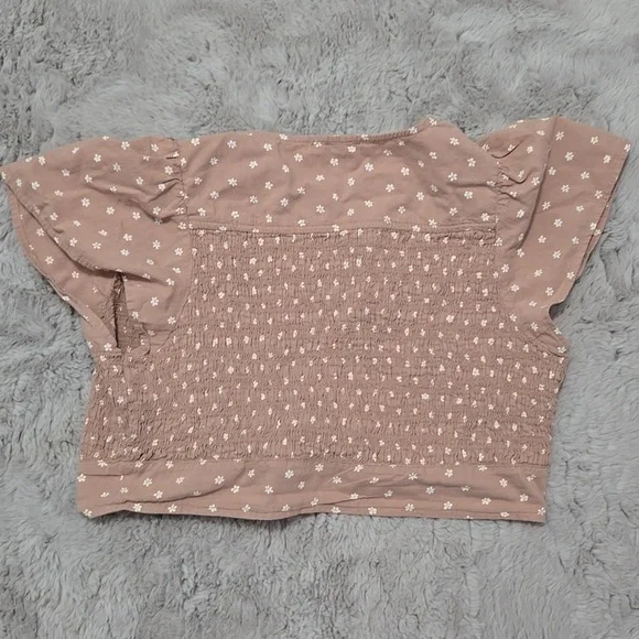 American Eagle Outfitters tan tie front floral blouse size L - Picture 5 of 8